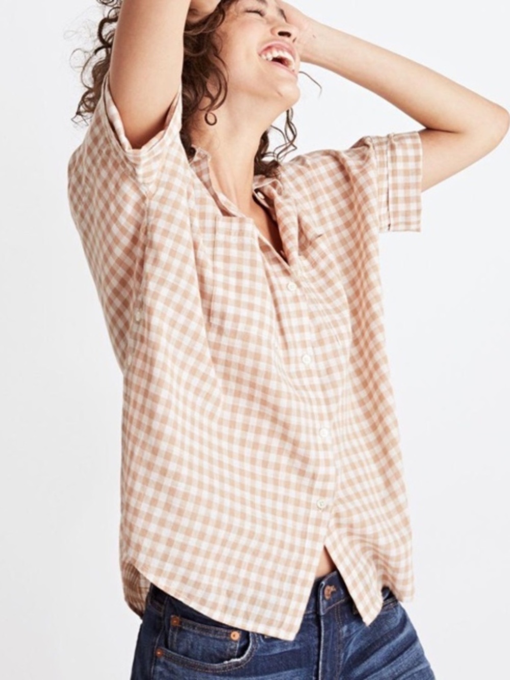 Madewell Courier Side-Button Shirt in Gingham Check Size XS